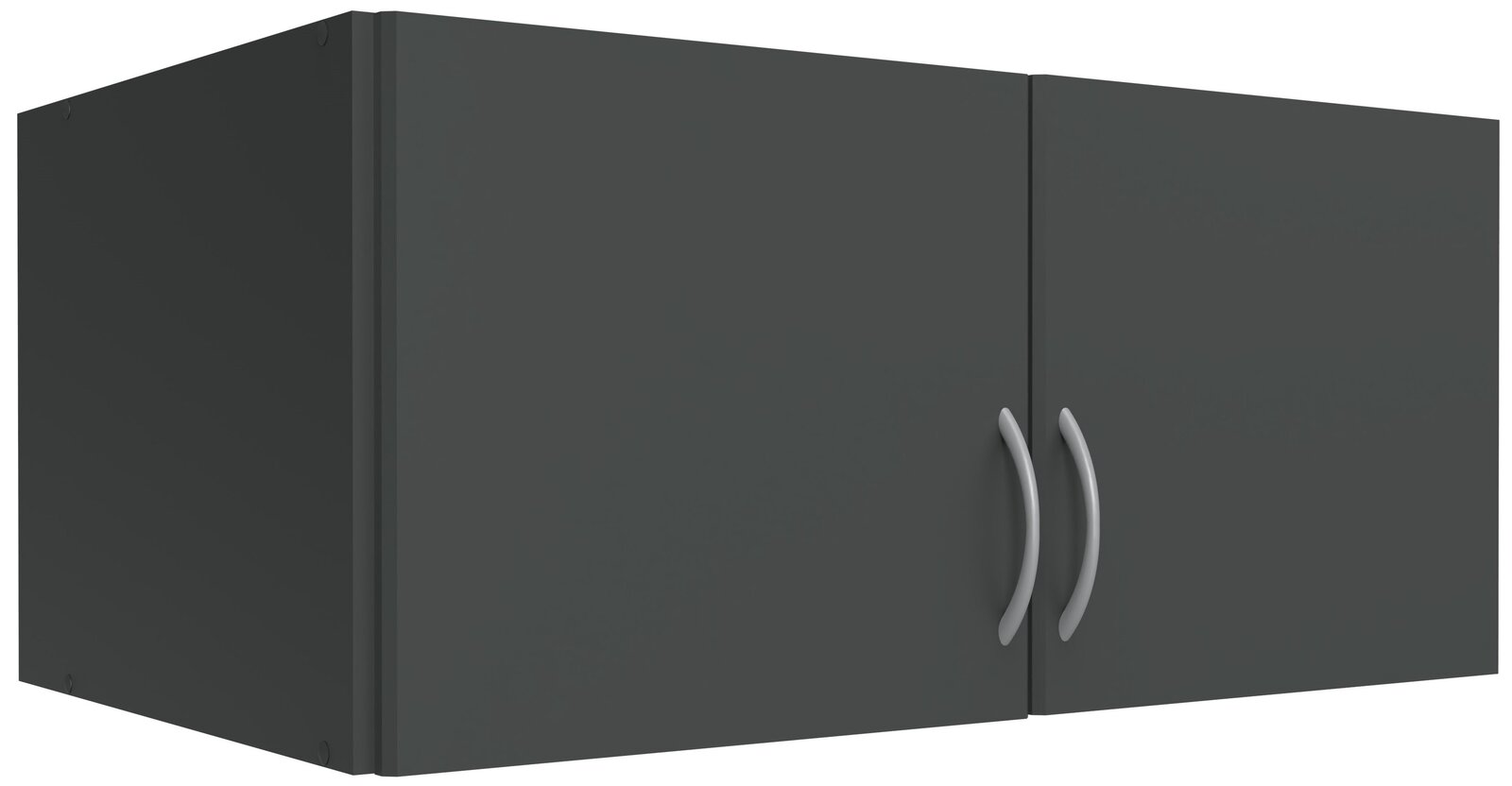 XORA Aufsatz T54 MULTIRAUMKONZEPT Schwarzer Wandschrank mit zwei Türen und silbernen Griffen, seitliche Perspektive