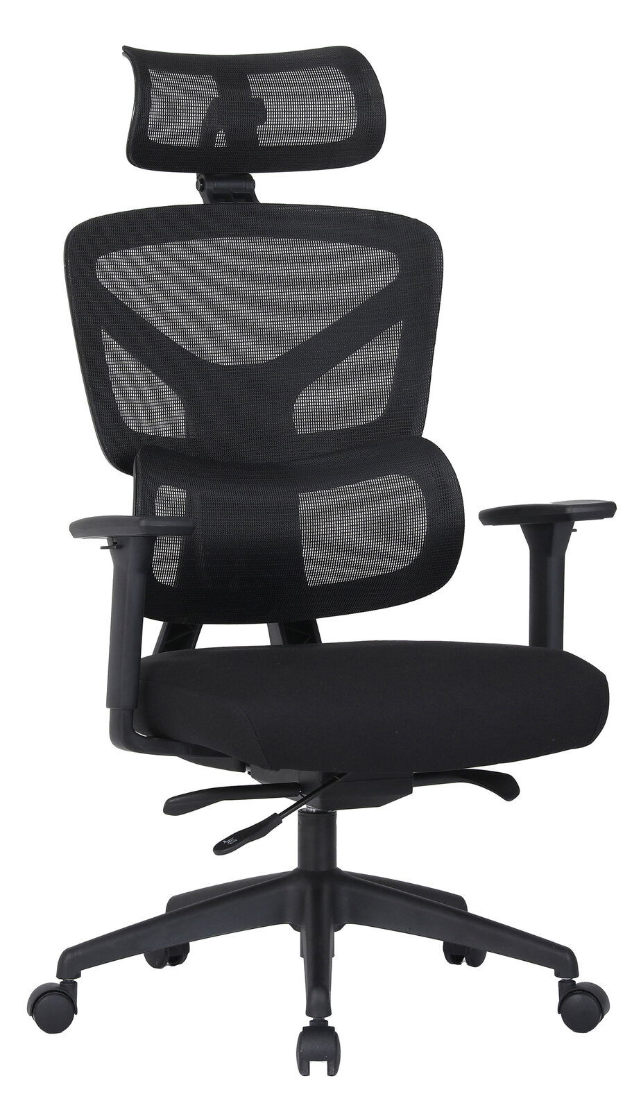 Novel Drehstuhl ROLF Ergonomischer schwarzer Drehstuhl mit Netzrückenlehne und Kopfstütze, Frontalansicht