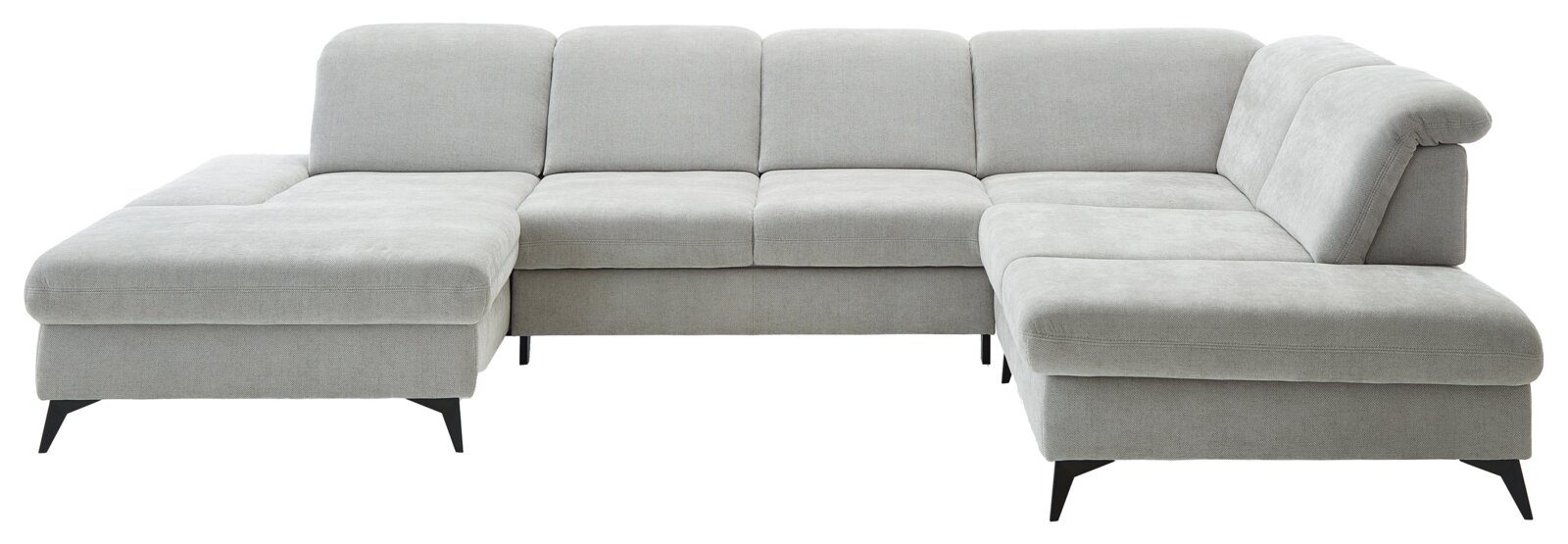 Graues Ecksofa Beldomo Style in U-Form mit schwarzem Metallfuß, Vorderansicht