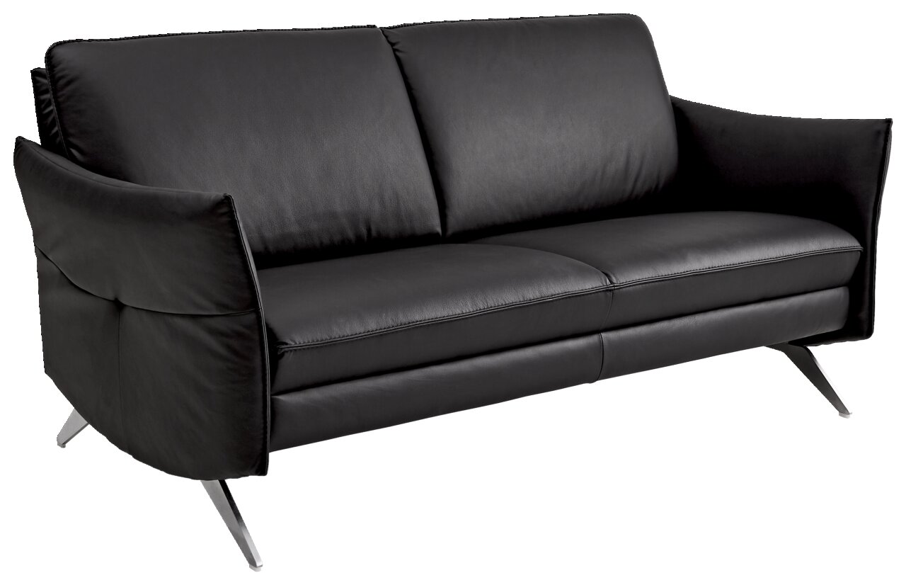 Himolla-Komfortklasse 2,5-zitsbank 6902 SELECT Zwarte leren tweezitsbank, moderne metalen poten, zijaanzicht