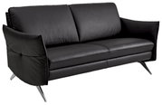 Zwarte leren tweezitsbank, moderne metalen poten, zijaanzicht