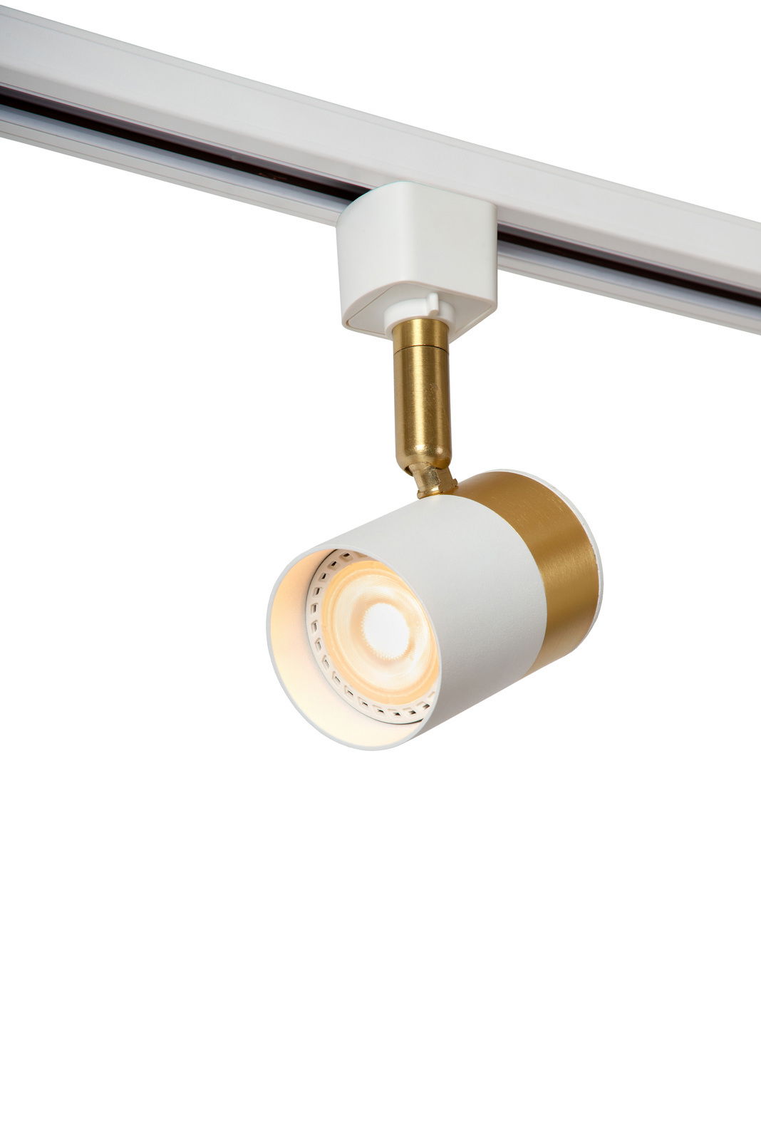 Lucide Strahler FLORIS TRACK Weißer Strahler FLORIS mit goldenen Akzenten, seitliche Perspektive