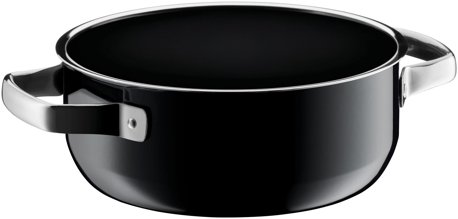 Schwarzer Kochtopf aus der Fusiontec Mineral Serie von WMF, seitliche Perspektive