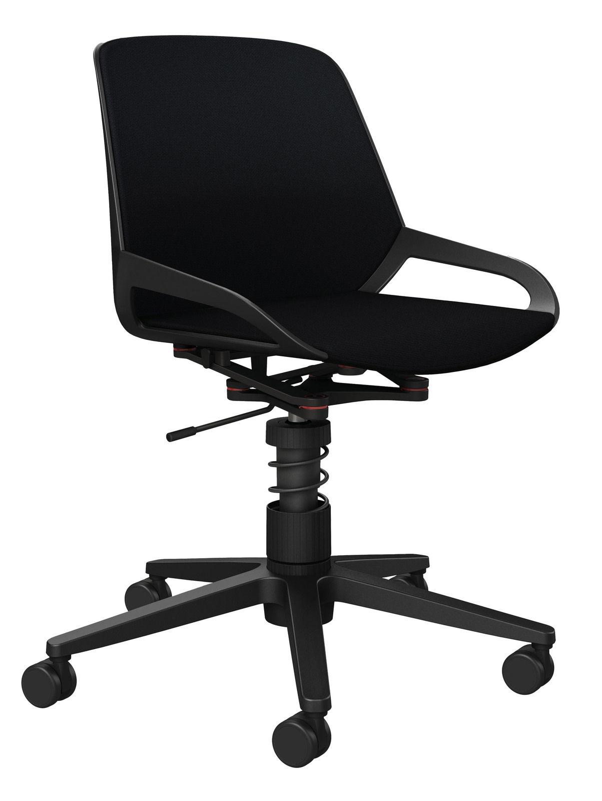 Aeris Drehstuhl NUMO TASK Schwarzer Drehstuhl mit Armlehnen und Rollen, seitliche Perspektive