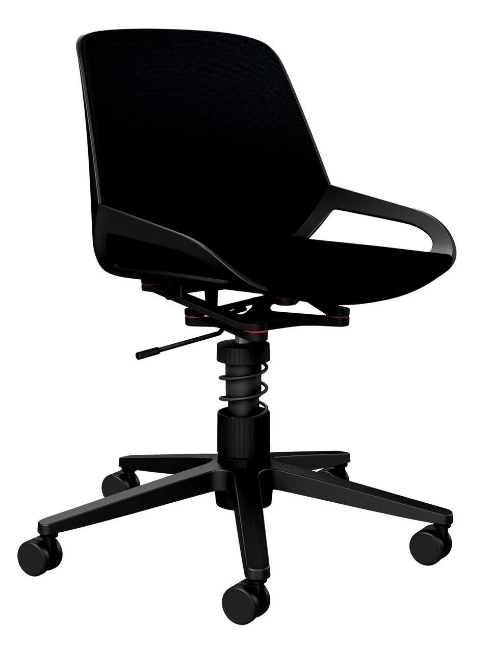 Aeris Drehstuhl NUMO TASK Schwarzer Drehstuhl mit Armlehnen und Rollen, seitliche Perspektive