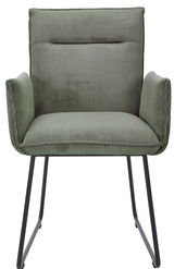 Grüner Armlehnstuhl mit geripptem Stoffbezug, Vorderansicht