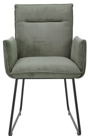 Grüner Armlehnstuhl mit geripptem Stoffbezug, Vorderansicht