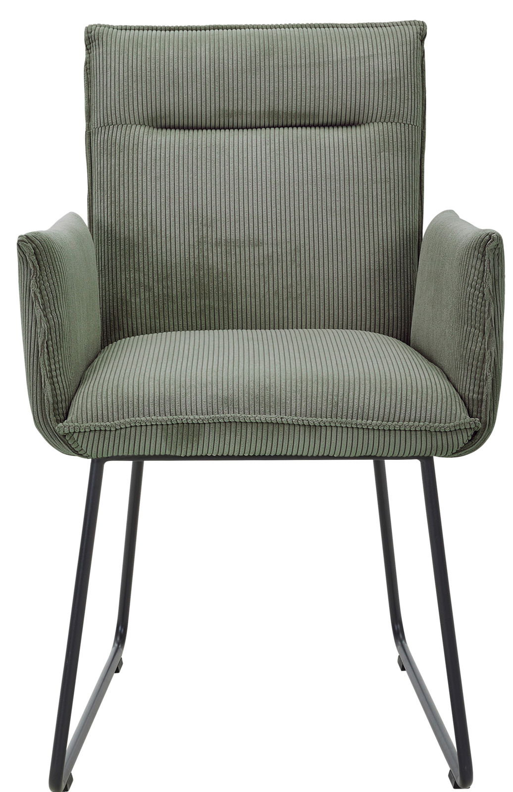 Grüner Armlehnstuhl mit geripptem Stoffbezug, Vorderansicht