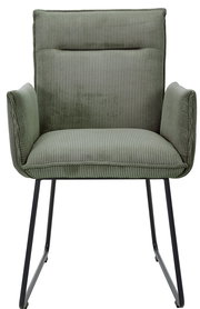 Grüner Armlehnstuhl mit geripptem Stoffbezug, Vorderansicht