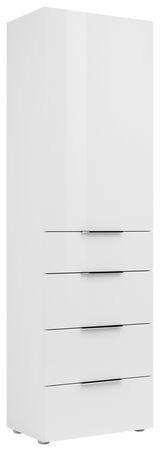 Weißer Stauraumschrank mit Schubladen, 45 cm breit, in Frontalansicht
