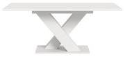 Moderner weißer Esstisch mit X-förmigem Gestell, Seitenansicht