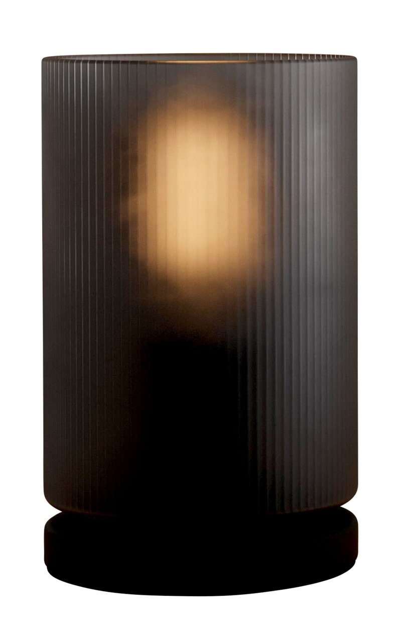 Eglo Leuchten Tafellamp COLOMERA Zylindrische Tischleuchte COLOMERA mit geriffeltem, dunklem Glas und warmem Licht, seitliche Perspektive