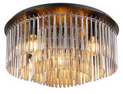 Nahaufnahme einer eleganten Deckenleuchte GORLEY mit hängenden Metallstäben und sichtbaren Glühbirnen, von unten betrachtet.