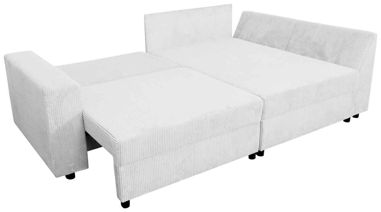 Rundecke in heller Farbe, von oben betrachtet, in ausgeklappter Position als Bett.