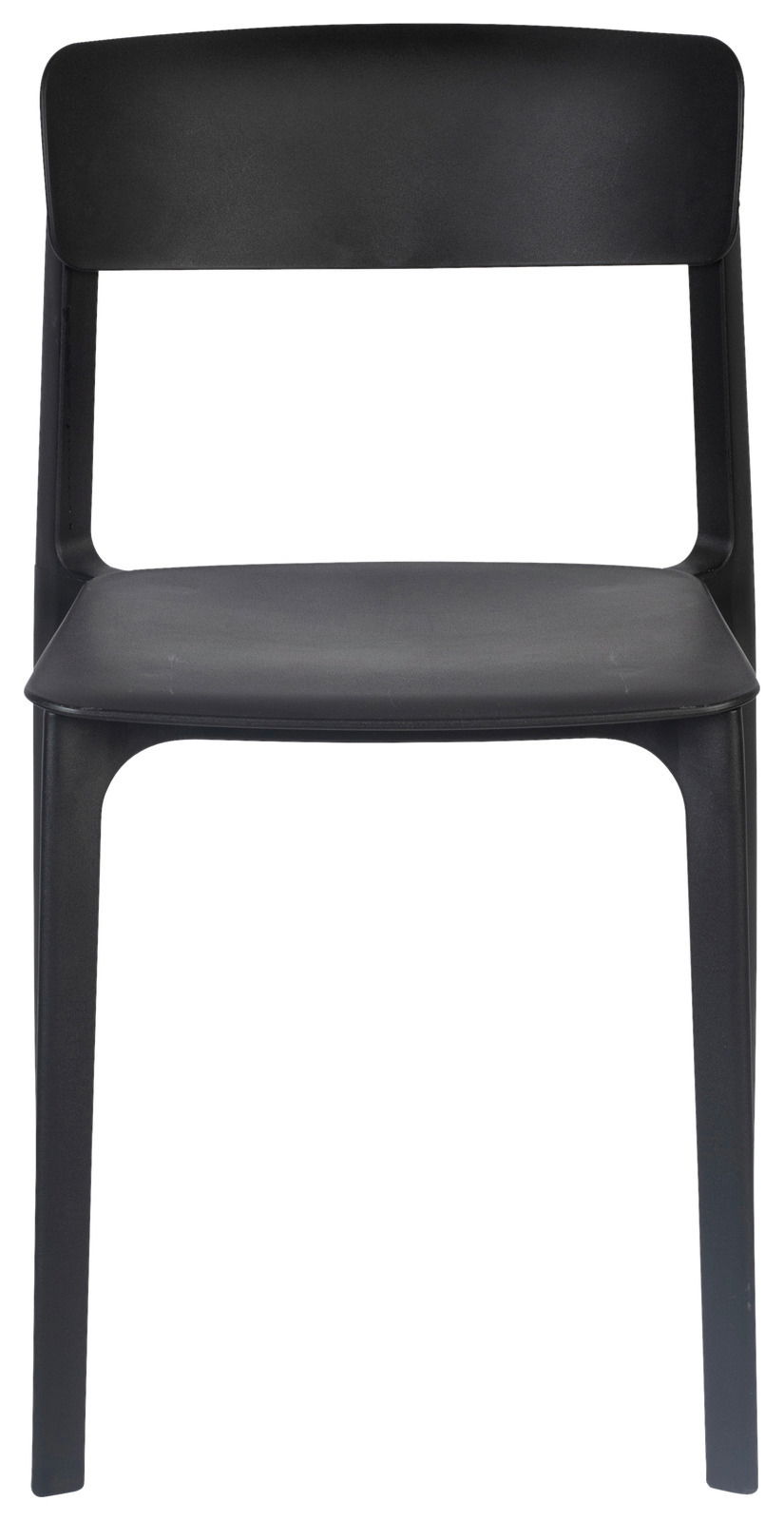 Moderner schwarzer Stuhl aus Kunststoff, Vorderansicht