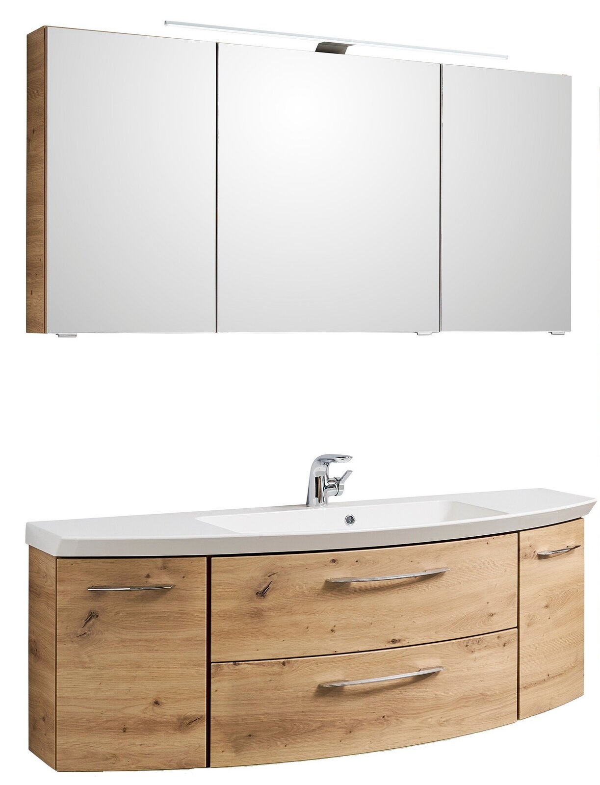 Sadena Badkombination 3-tlg. PLAKA Badezimmerkombination in Holzoptik mit Spiegelschrank und Waschbeckenunterschrank, Frontalansicht