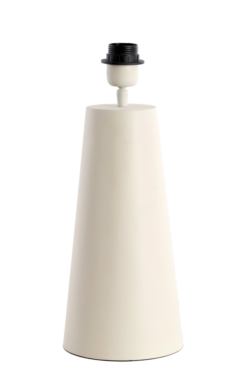 Weißer, konischer Lampenfuß aus der Frontalperspektive mit schwarzer Fassung oben.