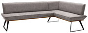 Graue Eckbank 223x163 cm mit modernem Design, Metallbeinen und seitlicher Perspektive