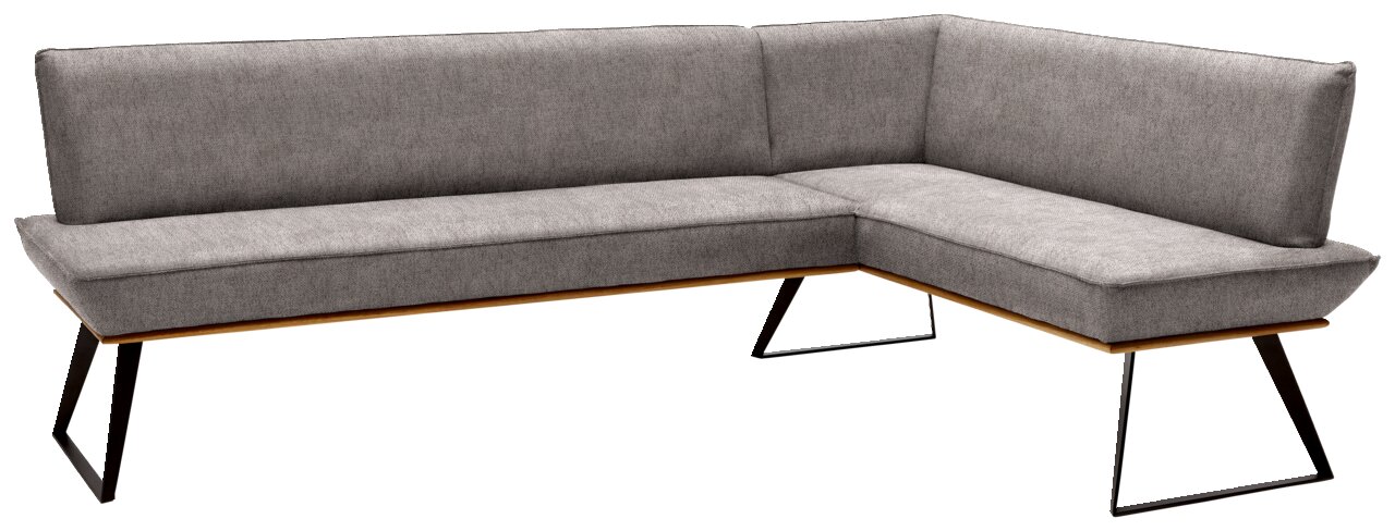 Graue Eckbank 223x163 cm mit modernem Design, Metallbeinen und seitlicher Perspektive