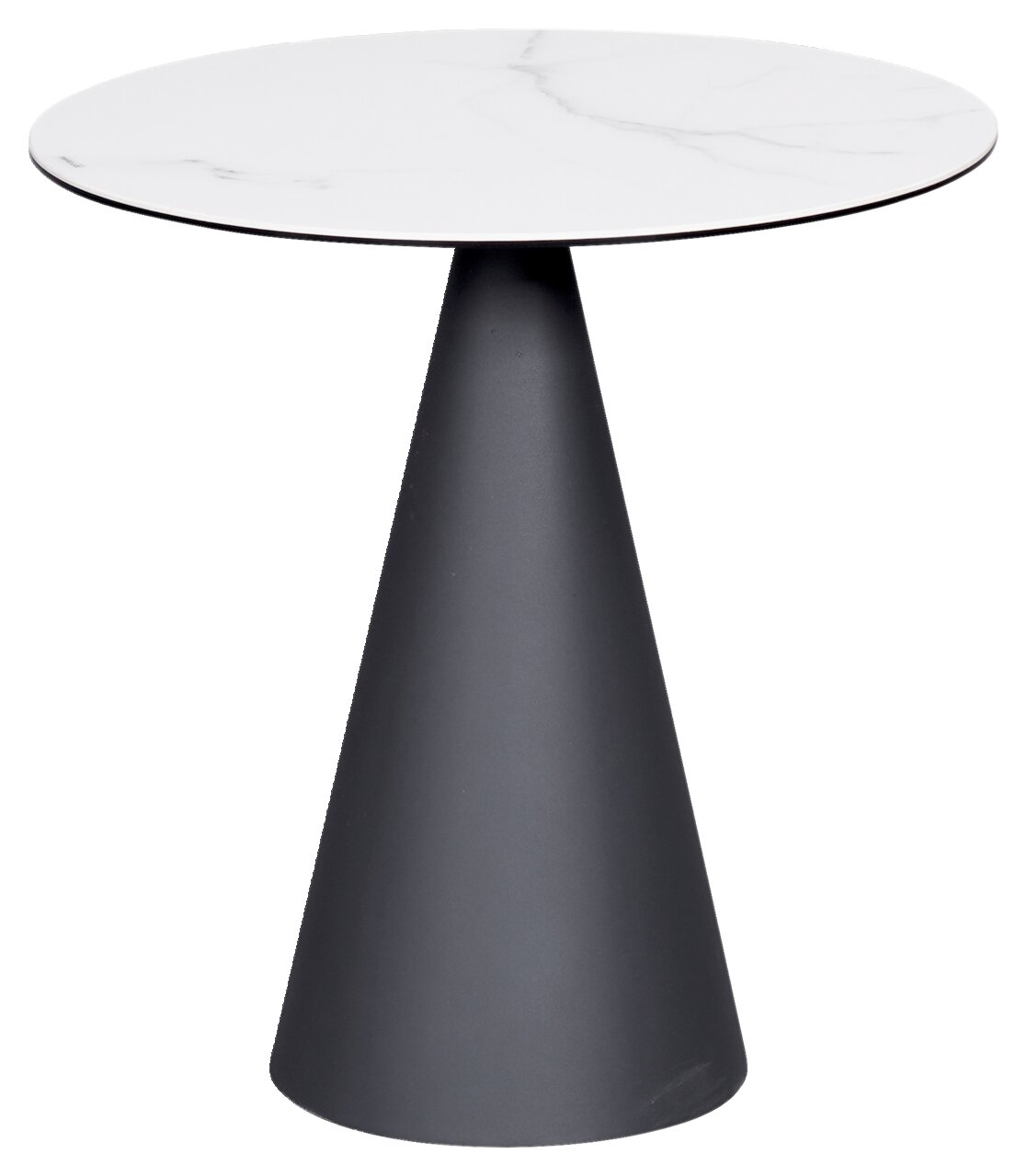 Dieter Knoll Beistelltisch TIVOLI Moderner Beistelltisch mit weißer runder Tischplatte und konischem, dunkelgrauem Fuß, seitliche Perspektive.