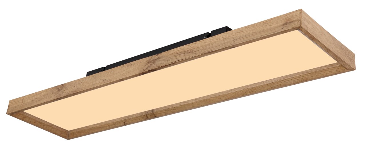 Rechteckige Deckenleuchte mit Holzrahmen, seitliche Perspektive