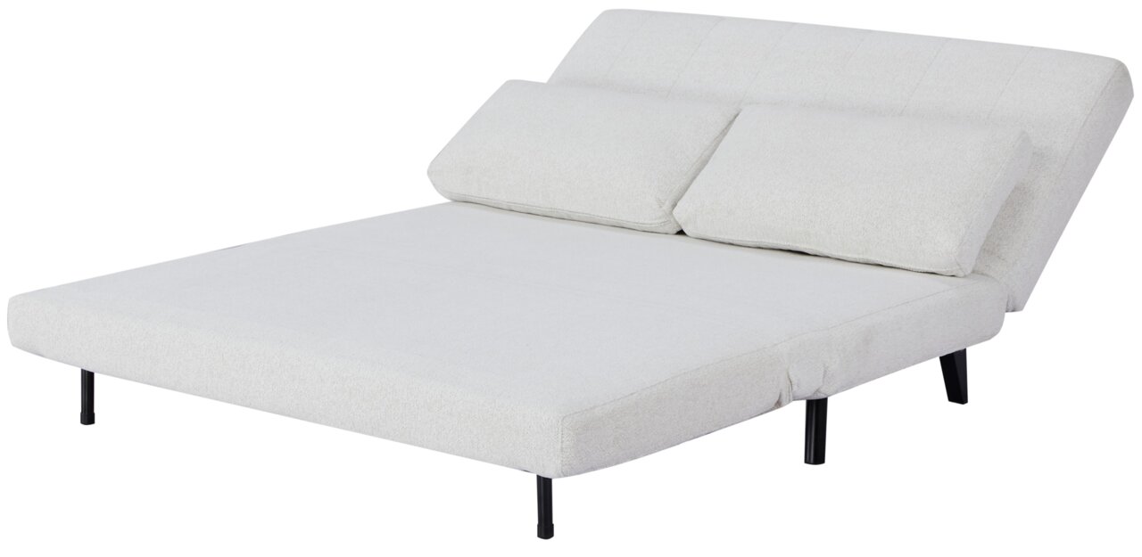 Weißes Funktionssofa in Liegeposition, seitliche Perspektive