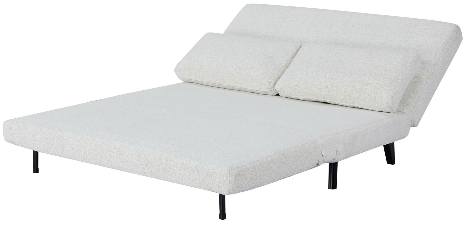 Weißes Funktionssofa in Liegeposition, seitliche Perspektive