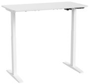Weißer höhenverstellbarer E-Schreibtisch aus seitlicher Perspektive