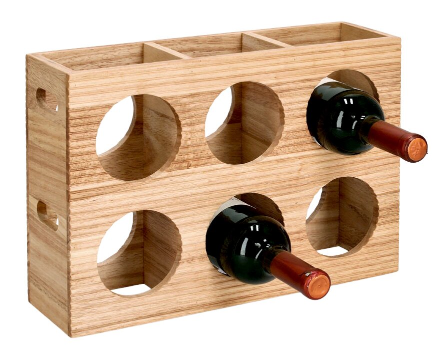 Weinregal aus Holz für 6 Flaschen, seitliche Perspektive
