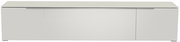 Frontansicht eines modernen, weißen XL TV-Lowboards mit glatter Oberfläche und minimalistischen Linien.