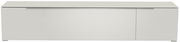 Frontansicht eines modernen, weißen XL TV-Lowboards mit glatter Oberfläche und minimalistischen Linien.