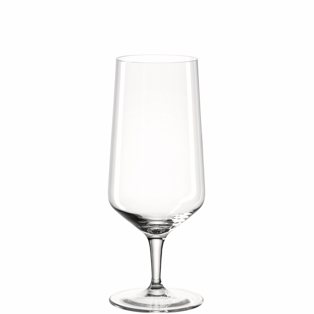 Elegantes Bierglas Puccini aus klarem Glas, seitliche Ansicht