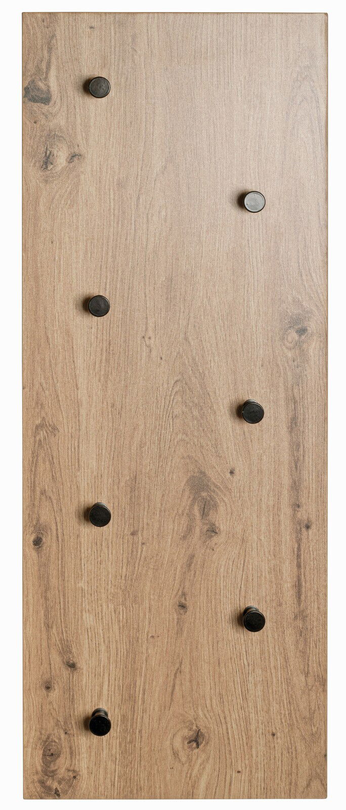 Holzoptik Wandgarderobe mit schwarzen Haken, Frontalansicht