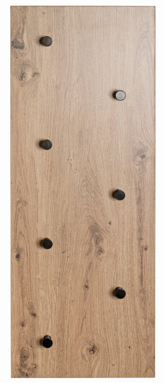 Holzoptik Wandgarderobe mit schwarzen Haken, Frontalansicht
