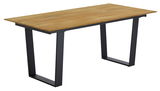 Moderner Esstisch mit Holzplatte und schwarzen Metallbeinen, seitliche Perspektive