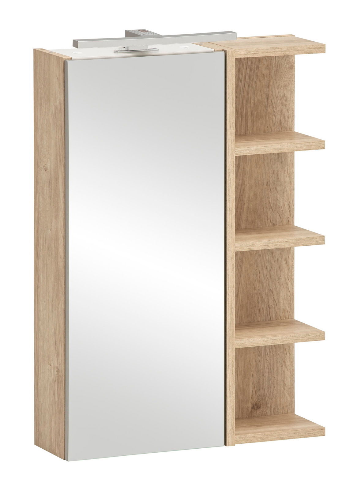 Stylife Spiegelschrank MILA Spiegelschrank mit Holzoptik und seitlichen Regalen, Frontalansicht