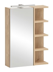 Spiegelschrank mit Holzoptik und seitlichen Regalen, Frontalansicht