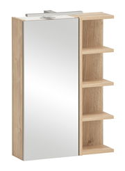 Spiegelschrank mit Holzoptik und seitlichen Regalen, Frontalansicht