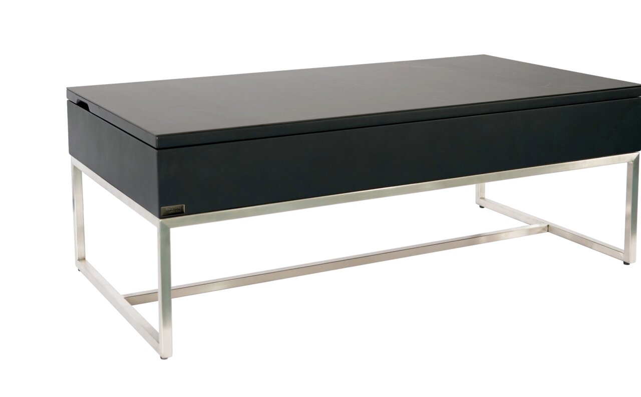 Novel Couchtisch LIVORNO Moderner Couchtisch mit schwarzer Tischplatte und silbernem Metallgestell, seitliche Perspektive
