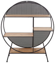 Rundes Regal mit Metallrahmen und Holzböden, Vorderansicht