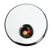 Vogelperspektive auf ein Gewürzkarussell mit acht Gläsern, gefüllt mit verschiedenen Gewürzen.