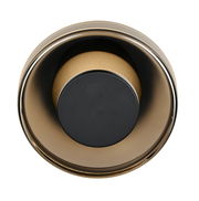 Vorderansicht der Wandleuchte Celeste mit kreisförmigem, modernem Design in Schwarz und Gold.