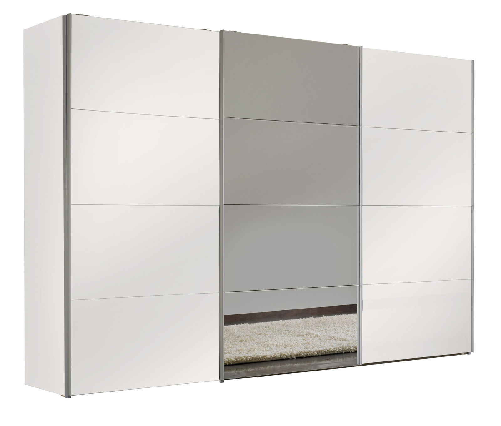 Moderner dreitüriger Schwebetürenschrank mit Spiegel in Frontalansicht