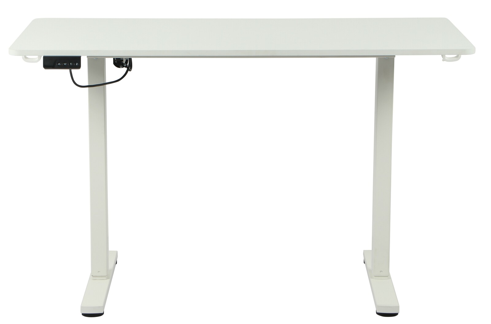 Elektrisch höhenverstellbarer Schreibtisch in Weiß, Vorderansicht