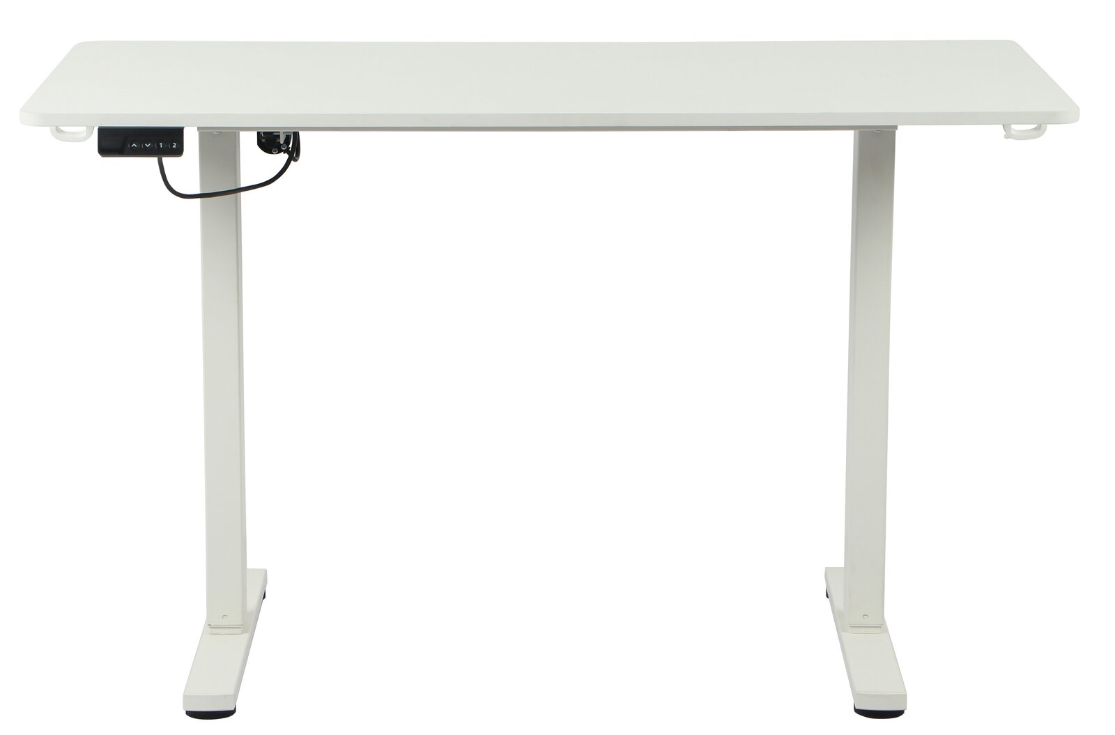 Elektrisch höhenverstellbarer Schreibtisch in Weiß, Vorderansicht