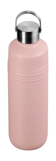 Rosa Trinkflasche aus Edelstahl mit Henkel, Ansicht von vorne