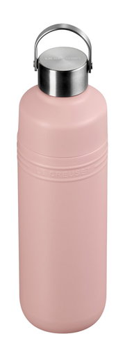 Rosa Trinkflasche aus Edelstahl mit Henkel, Ansicht von vorne