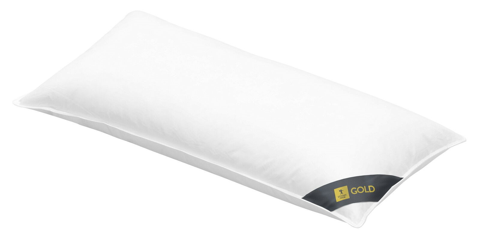 Spessarttraum Kissen GOLD Weißes Kissen 40x80cm mit GOLD-Label, seitliche Perspektive
