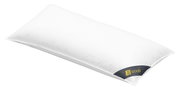 Weißes Kissen 40x80cm mit GOLD-Label, seitliche Perspektive