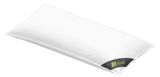 Weißes Kissen 40x80cm mit GOLD-Label, seitliche Perspektive